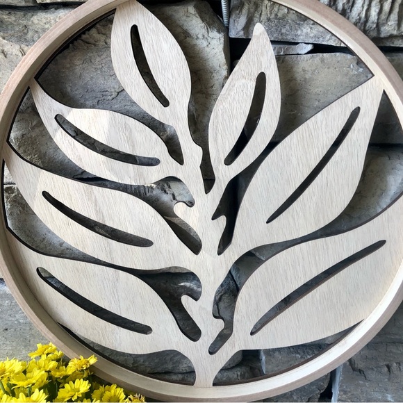 New! Neutral Carved Wood Hawaiian Leaf Wall Decor Pair - Picture 2 of 6